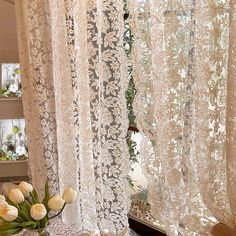 3D Flower Lace Curtains for Bedroom Kitchen French Romance Lace Embroidered Curtains Rod Pocket Top Rideaux Shabby Chic, White Lace Curtains, Living/dining Room, Vintage Curtains, Lace Curtains, Design Del Prodotto