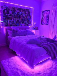 Yarn storage ideas Purple Room Decor, Neon Bedroom, Aesthetic Bedroom Ideas, Purple Bedroom, Neon Room, Purple Rooms, Nails Green, Redecorate Bedroom, Cozy Room Decor