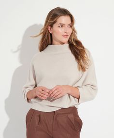 Funnel Neck Sweater – The Reset Outfit Shopping, Funnel Neck Sweater, Leather Pant, Women's Sweaters, Sweaters Online, Knit Tees, Cashmere Wool, Cropped Trousers, Wool Blend Sweater