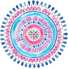 a drawing of a circular design with blue, pink and orange colors