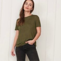 Jenni Kayne Army Green Short Sleeve Basic Tee S Nwt Please Review All Photos Carefully As They Are The Best Descriptors Of The Item This Pulls Together An Entire Outfit Handily, No Matter What You're Wearing. The More Basic The Garment, The Harder It Works. With A Perfect Fit That's Loose But Fitting, Our Basic Tee Is Up For The Job. Army Green Shorts, Linen Tee, Striped Short Sleeve Shirt, Jenni Kayne, Short Sleeve Shirt Women, Green Shorts, Basic Tee, Womens Tunics, Striped Tee