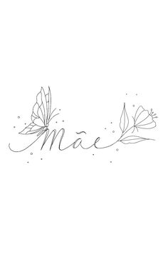 the word mae written in cursive writing with flowers and leaves on top of it