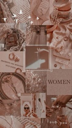 a collage of women's accessories and jewelry in sepia toned photoshopped together