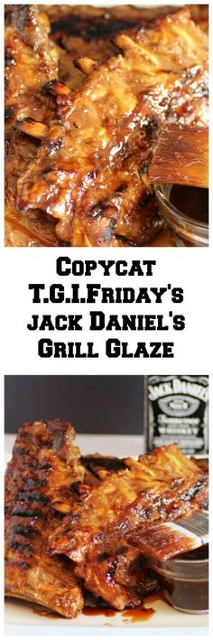 two different views of food with the words copyota today's jack daniels grill glaze