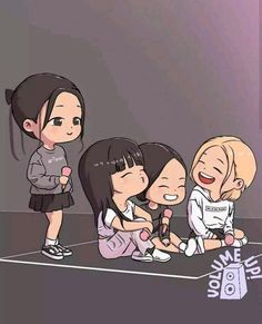 Kpop Chibi Blackpink, Blackpink Chibi, Blackpink Fanart, Black Pink Background, Blink Book, Friend Cartoon, Blackpink Poster, Pink Posters, Kpop Drawings