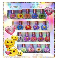 Emoji Kids Washable Super Sparkly Peel-Off Nail Polish Deluxe Set for Girls, 18 Pieces, Colors Include: Pink, Yellow, Red, Blue, Green and Purple.  #18Pieces #Blue #ColorsInclude:Pink #EmojiKidsWashableSuperSparklyPeel-OffNailPolishDeluxeSetforGirls #GreenandPurple. #NailArtandPolish #Red #TownleyGirl #Yellow Princess Toys, Lip Gloss Collection, Best Nail Polish, Toxic Water, Kids Makeup, Polish Remover, Nail Polish Sets, Slumber Parties