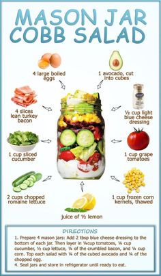 the mason jar is filled with different types of vegetables and ingredients to make it into a salad