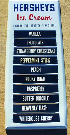 the menu for hershey's ice cream