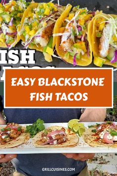 easy blackstone fish tacos with text overlay