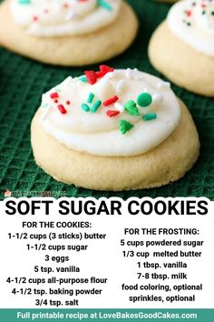 the recipe for soft sugar cookies is shown