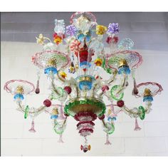 a colorful chandelier hanging from the ceiling