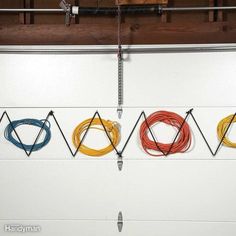 the garage door extension cord storage system is shown in three different colors and sizes,