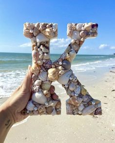 the letter k is made out of seashells on the beach