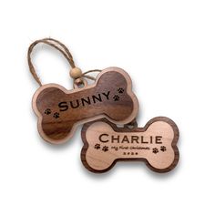 Hand crafted custom wooden personalized dog bone ornaments Bone Ornament, Dog Bone, Personalized Keychain, Pet Tags, Personalized Dog, Wood Ornaments, Custom Pet Portraits, Art Of Living, Memorial Gifts