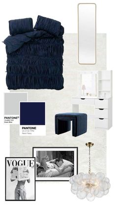 mood board with blue and white colors