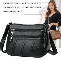 Cyflymder Women Leather Shoulder Bag Multi-pocket Mother Female Zipper – cyflymder Black School Bags, Branded Shopping Bags, Bags For Ladies, Women Backpack Travel, Beg Tangan, Popular Handbags, Daily Bag, Handbags Casual, Women Bags Fashion