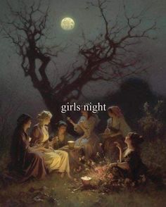 girls night by moonlight with the moon in the background