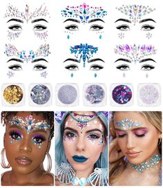 PRICES MAY VARY. SHINE BRIGHT & STAND OUT FROM THE CROWD - Work wonders with our 3D rhinestone face gem stickers and shimmer holographic glitter. Highlight your experience at the music festival, rave, and party with these absolute-must glittering face jews. 100% SKIN-SAFE - No irritation on skin guaranteed! - iMethod Face Gem Stickers and Holographic Glitter can be used anywhere - face, body, hair! And are a brilliant way to upgrade any look you go for. The MUST-HAVE festival accessories. SUPER Alien Make-up, Festival Face Jewels, Mermaid Face, Gem Stickers, Alien Makeup, Rhinestone Face, Jewel Tattoo, Festival Face, Look Festival