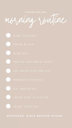 the morning routine is shown in white on a beige background with text that reads,