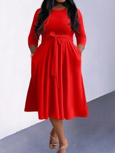 Plus Size Solid Color Casual Dress For New Year Clothes Maxi Women Outfit Red Casual,Elegant  Wrist-Length Sleeve Knitted Fabric Plain A Line Slight Stretch  Women Plus Clothing, size features are:Bust: ,Length: ,Sleeve Length: Women Outfit, Women Maxi, Vestido Casual, Nouvel An, Kids Beachwear, Dress P, Plus Clothing, Solid Black, Plus Size Dresses