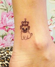 a small pug tattoo on the ankle