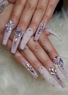 Nails With Rhinestones Coffin, Faux Bangs, Nails With Rhinestones, Nails Elegant, Long Nail Designs, Nails Green, Her Nails, Hacks Beauty