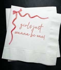 two napkins with red writing on them that say guts put wanna be one,