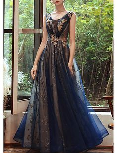 A-Line Glittering Wedding Guest Formal Evening Dress Scoop Neck Sleeveless Floor Length Organza with Sequin 2020 Mythical Clothes, North Italia, Cheap Prom Dresses Online, Wedding Guest Formal, Navy Blue Prom Dresses, Evening Dresses Online, Cheap Evening Dresses, Evening Party Gowns, Formal Evening Dress