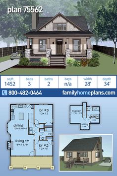 the floor plan for a small house with two levels and an attached porch, is shown in