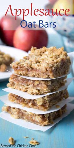 applesauce oat bars stacked on top of each other with text overlay