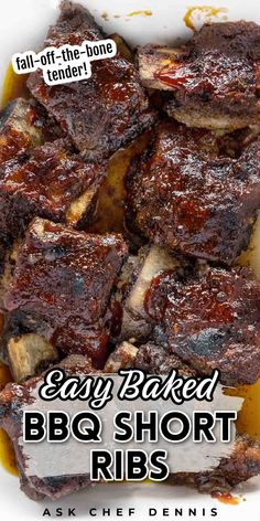 Easy Baked BBQ Short Ribs Beef Short Ribs Side Dish, Angus Beef Short Ribs Recipe, Short Beef Ribs Recipe, Hawaiian Ribeye, Short Rib Recipes, Baked Meats, Short Rib Recipes Oven, Ribeye Recipe, Pork Short Ribs