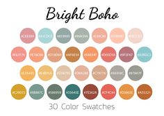 the color swatches for bright boho