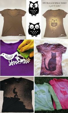 several different t - shirts are shown with an owl on them