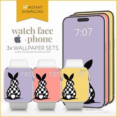 an advertisement for the new iphone watch face and phone wallpapers set is shown