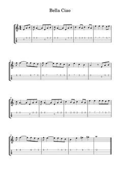 sheet music with the words'bella ciao'written in black and white on it