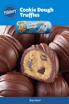 there is a chocolate cookie dough truffles on the front and back cover, with one bite taken out