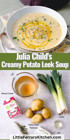 Inspired by Julia Child's creamy potato leek soup, this classic French soup is comforting and easy to make with just a handful of ingredients! The easy potato leek soup features sautéed leeks, creamy potatoes and a touch of cream that is blended until velvety smooth. Cream Of Leek Soup, Potato And Leak Soup, Creamy Potato Leek Soup, Potato And Leek Soup, Leeks Soup Recipes, Creamy Potatoes, French Soup, Leek Recipes, Creamed Leeks