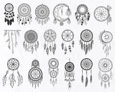 several different types of dream catchers drawn on paper