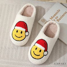 Lasaky - Cozy Home Cute Cartoon Christmas Hat Smiley Face Winter Cotton Slippers Couple Warm Cotton Slippers Christmas Slumber Party, My Christmas Wishlist, Christmas Slippers, Cherry Baby, Cartoon Santa, Santa Claus Hat, Bedroom Slippers, Comfortable Slippers, Soft Slippers