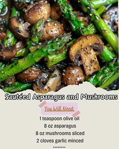 asparagus and mushrooms with seasoning in a pan