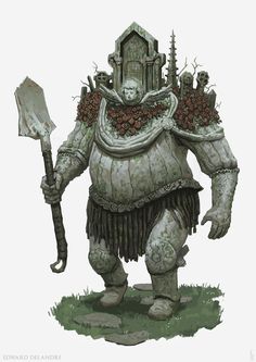 an image of a giant creature with a spear and shield on it's head