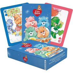 the care bears playing cards are on display