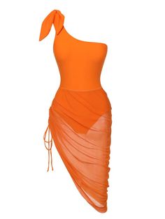 Orange 1940s Solid Swimsuit & High Low Cover-Up | Retro Stage Retro Inspired Swimwear, Cabo Outfits, Orange Bathing Suit, Swimsuit Aesthetic, Retro Stage, Boat Day, Orange Swimsuit, Character Fashion, Wardrobe Goals