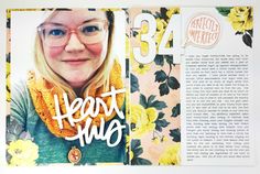 an open magazine with a girl wearing glasses