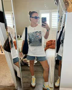 sambas, jorts, slickback, bun hairstyle, baggu, gazelle platform Platform Samba Outfit, Summer Outfits Samba, Sambas With Jorts Outfit, Fun Style Outfits, Platform Gazelle Outfit, Outfit With Sambas, Gazelle Shoes Outfit, Platform Sambas, Summer Outfits Jorts