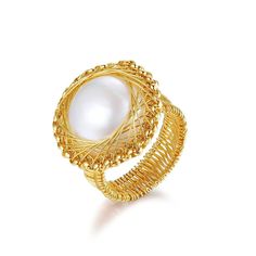 Classic Filigree Series Knight Seawater Medal Mabe Ring - floysun Luxury Oval Pearl Ring, Luxury Akoya Pearl Ring In Yellow Gold, Luxury Gold Rings With Pearl Drop, Elegant Handmade Gold Pearl Ring, Luxury Gold Pearl Ring With High Luster, Luxury Handmade Pearl Ring For Wedding, Handmade Yellow Gold Open Pearl Ring, Luxury High Luster Gold Pearl Ring, Elegant Oval Pearl Ring