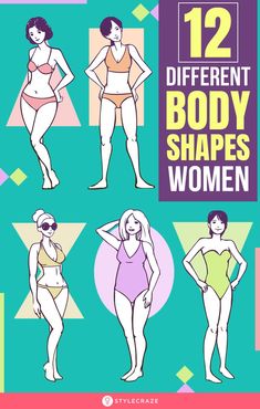 six different types of women in swimsuits with the text 12 different body shapes