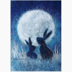 two rabbits are silhouetted against the moon in this pastel drawing by artist and photographer susan grisby