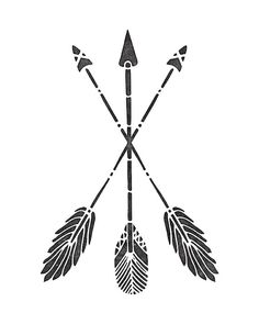 an arrow with two arrows in it and three feathers on the tip of each one