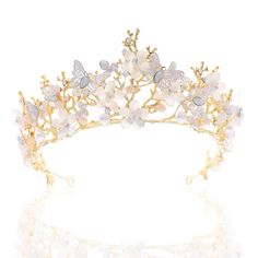 PRICES MAY VARY. Bridal crowns tiaras are made of alloy and crystal. Great quality with super adorable looking. Butterflies headdress for women approx size: 15.7inches(40 cm), height: 2 inches(5 cm). Hair decoration fit for women and girls. Rhinestone color as picture show. 2 bobby pins provided for fastened it. Hair dress make elegant and charming for you. Flower queen headband perfect for wedding shower, party, prom costume， cosplay, Christmas and any special occasions. Crystal headpieces tiar Bridal Crown Tiara, Butterfly Crown, Flower Hair Band, Flower Tiara, Bride Crown, Fairy Crown, Bride Tiara, Gold Tiara, Butterfly Wedding